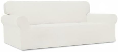 Easy-Going Stretch Oversized Sofa Slipcover 1-Piece Sofa Cover Furniture Protector Couch Soft with Elastic Bottom for Kids, Polyester Spandex Jacquard Fabric Small Checks Cream