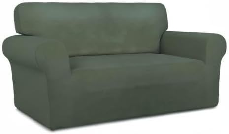 PureFit Super Stretch Sofa Slipcover – Spandex Non Slip Soft Couch Sofa Cover, Washable Furniture Protector with Non Skid Foam and Elastic Bottom for Kids, Pets （Loveseat, Grayish Green）