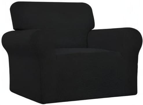 Easy-Going Stretch Chair Sofa Slipcover 1-Piece Couch Sofa Cover Furniture Protector Soft with Elastic Bottom for Kids, Pet. Spandex Jacquard Fabric Small Checks (Chair, Black)