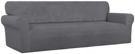 PureFit Super Stretch 4 Seater Sofa Slipcover – Spandex Non Slip Soft Couch Sofa Cover, Washable Furniture Protector with Non Skid Foam and Elastic Bottom for Kids, Pets （XX Large, Gray）