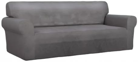 PureFit Super Stretch Sofa Slipcover – Spandex Non Slip Soft Couch Sofa Cover, Washable Furniture Protector with Non Skid Foam and Elastic Bottom for Kids, Pets （Sofa, Light Gray）