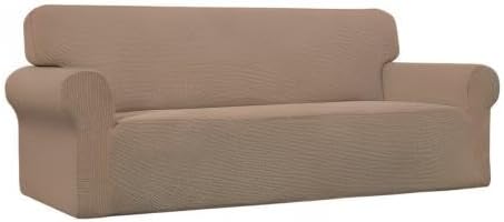 Easy-Going Stretch Oversized Sofa Slipcover 1-Piece Sofa Cover Furniture Protector Couch Soft with Elastic Bottom for Kids, Polyester Spandex Jacquard Fabric Small Checks Camel