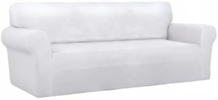 PureFit Super Stretch Sofa Slipcover – Spandex Non Slip Soft Couch Sofa Cover, Washable Furniture Protector with Non Skid Foam and Elastic Bottom for Kids, Pets （Sofa, White）