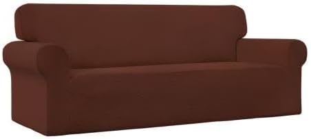 Easy-Going Stretch Sofa Slipcover 1-Piece Sofa Cover Furniture Protector Couch Soft with Elastic Bottom for Kids, Polyester Spandex Jacquard Fabric Small Checks (Sofa, Coffee)