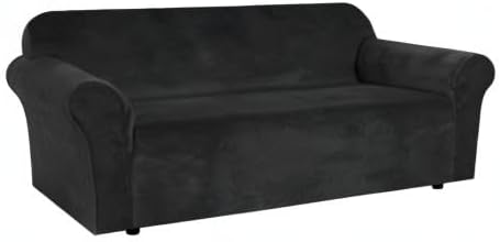 H.VERSAILTEX 1 Peice Stretch Velvet Sofa Covers for 3 Cushion Couch Covers Sofa Slipcovers Furniture Protector Soft, Crafted from Thick Comfy Rich Velour (Sofa 72"-90", Black)