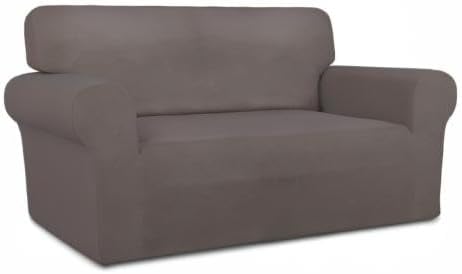 PureFit Super Stretch Sofa Slipcover – Spandex Non Slip Soft Couch Sofa Cover, Washable Furniture Protector with Non Skid Foam and Elastic Bottom for Kids, Pets （Loveseat, Taupe）