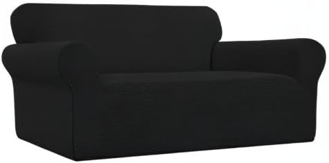 Easy-Going Stretch Loveseat Slipcover 1-Piece Sofa Cover Furniture Protector Couch Soft with Elastic Bottom for Kids Polyester Spandex Jacquard Fabric Small Checks (Loveseat, Black)