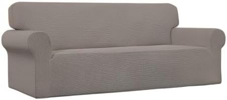 Easy-Going Stretch Sofa Slipcover 1-Piece Sofa Cover Furniture Protector Couch Soft with Elastic Bottom for Kids, Polyester Spandex Jacquard Fabric Small Checks (Sofa, Taupe)