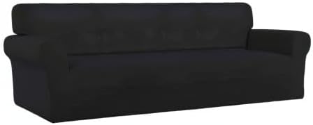 PureFit Super Stretch 4 Seater Sofa Slipcover – Spandex Non Slip Soft Couch Sofa Cover, Washable Furniture Protector with Non Skid Foam and Elastic Bottom for Kids, Pets （XX Large, Black）