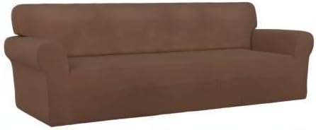 PureFit Super Stretch 4 Seater Sofa Slipcover – Spandex Non Slip Soft Couch Sofa Cover, Washable Furniture Protector with Non Skid Foam and Elastic Bottom for Kids, Pets （XX Large, Brown）