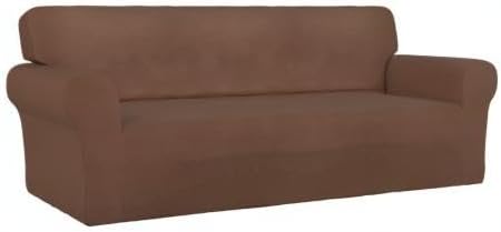 PureFit Super Stretch Sofa Slipcover – Spandex Non Slip Soft Couch Sofa Cover, Washable Furniture Protector with Non Skid Foam and Elastic Bottom for Kids, Pets （Sofa, Brown）
