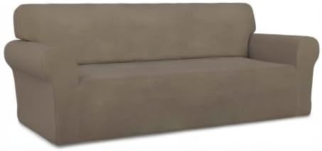 PureFit Super Stretch Sofa Slipcover – Spandex Non Slip Soft Couch Sofa Cover, Washable Furniture Protector with Non Skid Foam and Elastic Bottom for Kids, Pets （Sofa, Natural）
