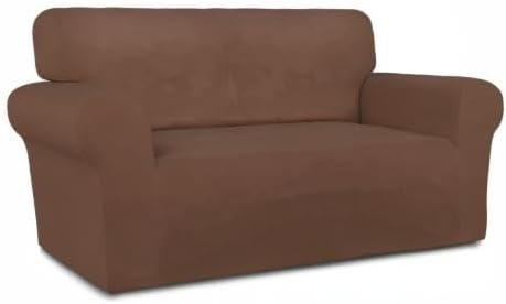 PureFit Super Stretch Sofa Slipcover – Spandex Non Slip Soft Couch Sofa Cover, Washable Furniture Protector with Non Skid Foam and Elastic Bottom for Kids, Pets （Loveseat, Brown）