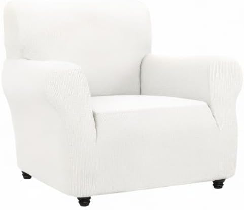 ZNSAYOTX Super Stretch Chair Slipcover Universal Sofa Chair Covers for Living Room Dogs Pet Furniture Protector Spandex Armchair Slipcovers with Anti Slip Foam Sticks (White, Chair)
