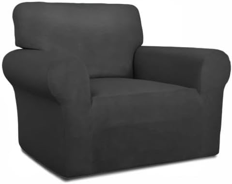 PureFit Super Stretch Chair Sofa Slipcover – Spandex Non Slip Soft Couch Sofa Cover, Washable Furniture Protector with Non Skid Foam and Elastic Bottom for Kids, Pets （Chair, Dark Gray）