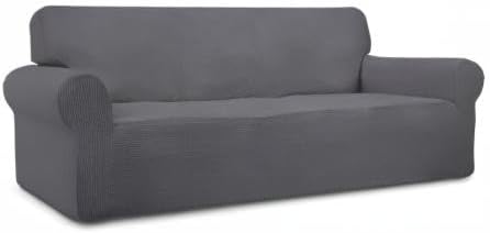 Easy-Going Stretch Oversized Sofa Slipcover 1-Piece Sofa Cover Furniture Protector Couch Soft with Elastic Bottom for Kids, Polyester Spandex Jacquard Fabric Small Checks Gray