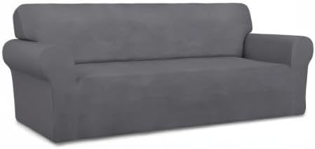 PureFit Super Stretch Sofa Slipcover – Spandex Non Slip Soft Couch Sofa Cover, Washable Furniture Protector with Non Skid Foam and Elastic Bottom for Kids, Pets （Sofa, Gray ）