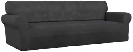 PureFit Super Stretch 4 Seater Sofa Slipcover – Spandex Non Slip Soft Couch Sofa Cover, Washable Furniture Protector with Non Skid Foam and Elastic Bottom for Kids, Pets （XX Large, Dark Gray）