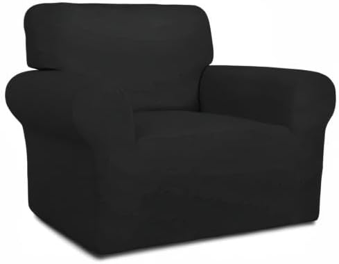 PureFit Super Stretch Chair Sofa Slipcover – Spandex Non Slip Soft Couch Sofa Cover, Washable Furniture Protector with Non Skid Foam and Elastic Bottom for Kids, Pets （Chair, Black）