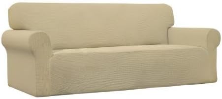 Easy-Going Stretch Oversized Sofa Slipcover 1-Piece Sofa Cover Furniture Protector Couch Soft with Elastic Bottom for Kids, Polyester Spandex Jacquard Fabric Small Checks Beige