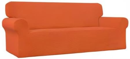 Easy-Going Stretch Sofa Slipcover 1-Piece Sofa Cover Furniture Protector Couch Soft with Elastic Bottom for Kids, Polyester Spandex Jacquard Fabric Small Checks (Sofa, Orange)