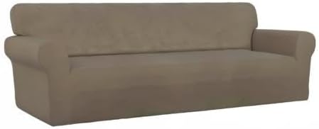 PureFit Super Stretch 4 Seater Sofa Slipcover – Spandex Non Slip Soft Couch Sofa Cover, Washable Furniture Protector with Non Skid Foam and Elastic Bottom for Kids, Pets （XX Large, Natural）