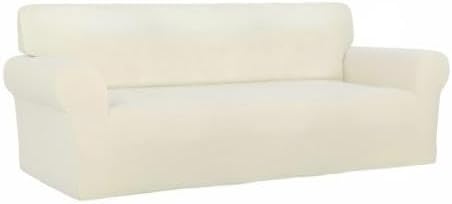 PureFit Super Stretch Sofa Slipcover – Spandex Non Slip Soft Couch Sofa Cover, Washable Furniture Protector with Non Skid Foam and Elastic Bottom for Kids, Pets （Sofa, Ivory）