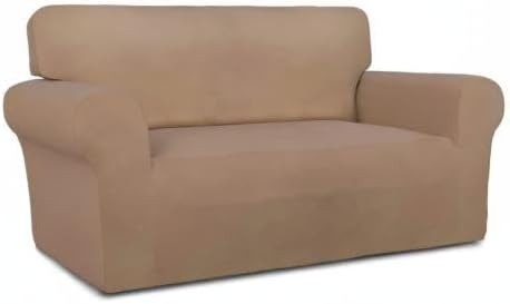 PureFit Super Stretch Sofa Slipcover – Spandex Non Slip Soft Couch Sofa Cover, Washable Furniture Protector with Non Skid Foam and Elastic Bottom for Kids, Pets （Loveseat, Camel）
