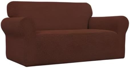 Easy-Going Stretch Oversized Loveseat Slipcover 1-Piece Sofa Cover Furniture Protector Couch Soft with Elastic Bottom for Kids Polyester Spandex Jacquard Fabric Small Checks Coffee
