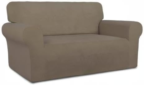 PureFit Super Stretch Sofa Slipcover – Spandex Non Slip Soft Couch Sofa Cover, Washable Furniture Protector with Non Skid Foam and Elastic Bottom for Kids, Pets （Loveseat, Natural）