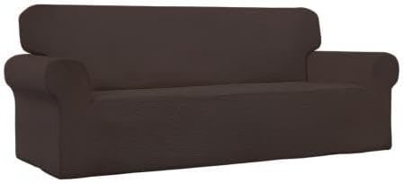 Easy-Going Stretch Oversized Sofa Slipcover 1-Piece Sofa Cover Furniture Protector Couch Soft with Elastic Bottom for Kids, Polyester Spandex Jacquard Fabric Small Checks Chocolate