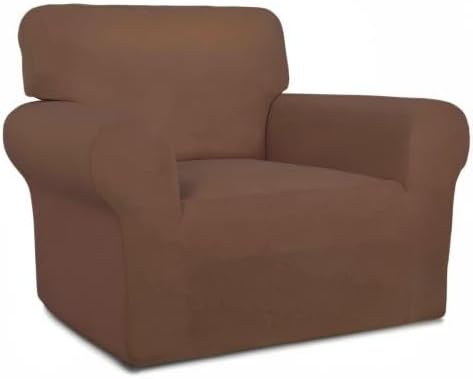 PureFit Super Stretch Chair Sofa Slipcover – Spandex Non Slip Soft Couch Sofa Cover, Washable Furniture Protector with Non Skid Foam and Elastic Bottom for Kids, Pets （Chair, Brown）