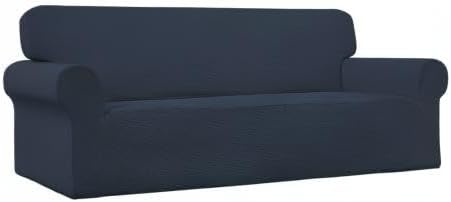 Easy-Going Stretch Oversized Sofa Slipcover 1-Piece Sofa Cover Furniture Protector Couch Soft with Elastic Bottom for Kids, Polyester Spandex Jacquard Fabric Small Checks Dark Blue