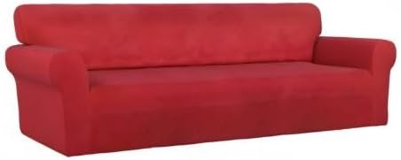 PureFit Super Stretch 4 Seater Sofa Slipcover – Spandex Non Slip Soft Couch Sofa Cover, Washable Furniture Protector with Non Skid Foam and Elastic Bottom for Kids, Pets （XX Large, Red）