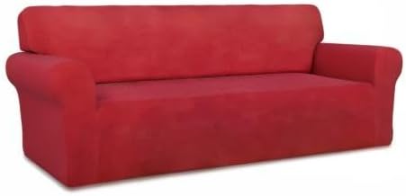 PureFit Super Stretch Sofa Slipcover – Spandex Non Slip Soft Couch Sofa Cover, Washable Furniture Protector with Non Skid Foam and Elastic Bottom for Kids, Pets （Sofa, Red）