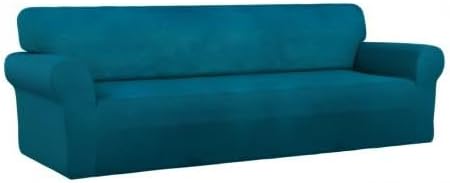 PureFit Super Stretch 4 Seater Sofa Slipcover – Spandex Non Slip Soft Couch Sofa Cover, Washable Furniture Protector with Non Skid Foam and Elastic Bottom for Kids, Pets （XX Large, Peacock Blue）