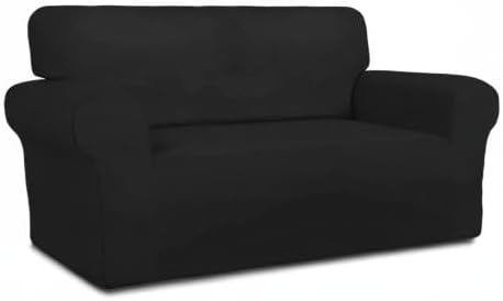 PureFit Super Stretch Sofa Slipcover – Spandex Non Slip Soft Couch Sofa Cover, Washable Furniture Protector with Non Skid Foam and Elastic Bottom for Kids, Pets （Loveseat, Black）