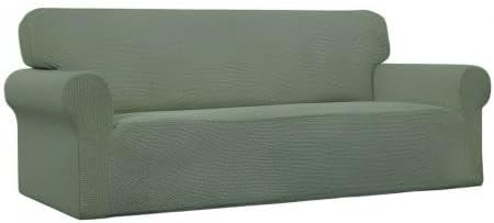 Easy-Going Stretch Sofa Slipcover 1-Piece Sofa Cover Furniture Protector Couch Soft with Elastic Bottom for Kids, Polyester Spandex Jacquard Fabric Small Checks (Sofa, Greyish Green)