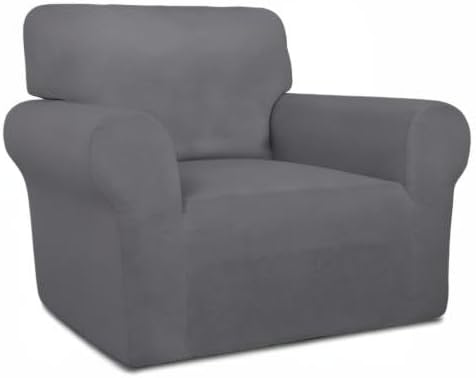 PureFit Super Stretch Chair Sofa Slipcover – Spandex Non Slip Soft Couch Sofa Cover, Washable Furniture Protector with Non Skid Foam and Elastic Bottom for Kids, Pets （Chair, Gray ）