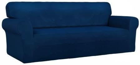 PureFit Super Stretch Sofa Slipcover – Spandex Non Slip Soft Couch Sofa Cover, Washable Furniture Protector with Non Skid Foam and Elastic Bottom for Kids, Pets （Sofa, Navy）