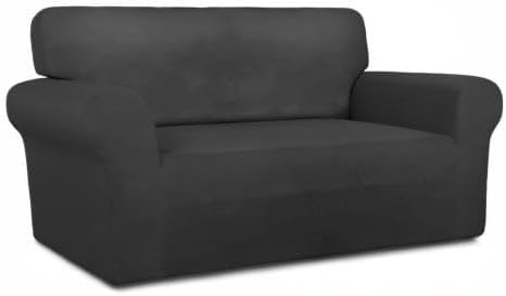 PureFit Super Stretch Sofa Slipcover – Spandex Non Slip Soft Couch Sofa Cover, Washable Furniture Protector with Non Skid Foam and Elastic Bottom for Kids, Pets （Loveseat, Dark Gray）