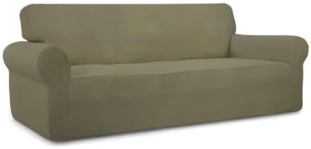 Easy-Going Stretch Sofa Slipcover 1-Piece Sofa Cover Furniture Protector Couch Soft with Elastic Bottom for Kids, Polyester Spandex Jacquard Fabric Small Checks (Sofa, Khaki)