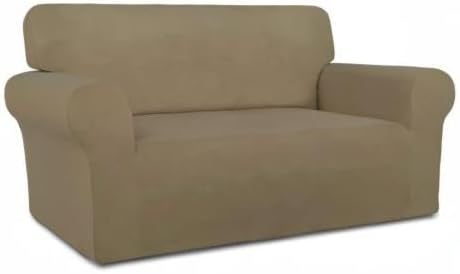 PureFit Super Stretch Sofa Slipcover – Spandex Non Slip Soft Couch Sofa Cover, Washable Furniture Protector with Non Skid Foam and Elastic Bottom for Kids, Pets （Loveseat, Tan）
