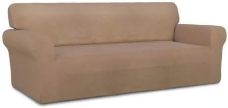 PureFit Super Stretch Sofa Slipcover – Spandex Non Slip Soft Couch Sofa Cover, Washable Furniture Protector with Non Skid Foam and Elastic Bottom for Kids, Pets （Sofa, Camel）