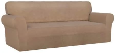PureFit Super Stretch Sofa Slipcover – Spandex Non Slip Soft Couch Sofa Cover, Washable Furniture Protector with Non Skid Foam and Elastic Bottom for Kids, Pets （Oversized Sofa, Camel）