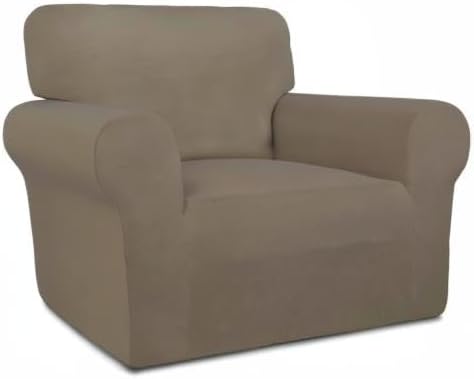 PureFit Super Stretch Chair Sofa Slipcover – Spandex Non Slip Soft Couch Sofa Cover, Washable Furniture Protector with Non Skid Foam and Elastic Bottom for Kids, Pets （Chair, Natural）
