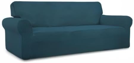 Easy-Going Stretch Sofa Slipcover 1-Piece Sofa Cover Furniture Protector Couch Soft with Elastic Bottom for Kids, Polyester Spandex Jacquard Fabric Small Checks (Sofa, Deep Teal)