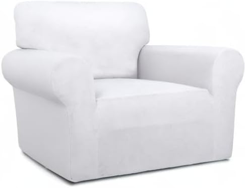 PureFit Super Stretch Chair Sofa Slipcover – Spandex Non Slip Soft Couch Sofa Cover, Washable Furniture Protector with Non Skid Foam and Elastic Bottom for Kids, Pets （Chair, White