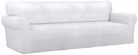 PureFit Super Stretch 4 Seater Sofa Slipcover – Spandex Non Slip Soft Couch Sofa Cover, Washable Furniture Protector with Non Skid Foam and Elastic Bottom for Kids, Pets （XX Large, White）