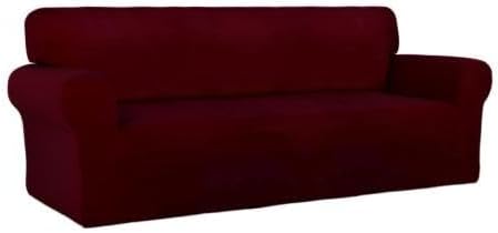 PureFit Super Stretch Sofa Slipcover – Spandex Non Slip Soft Couch Sofa Cover, Washable Furniture Protector with Non Skid Foam and Elastic Bottom for Kids, Pets （Sofa, Wine）